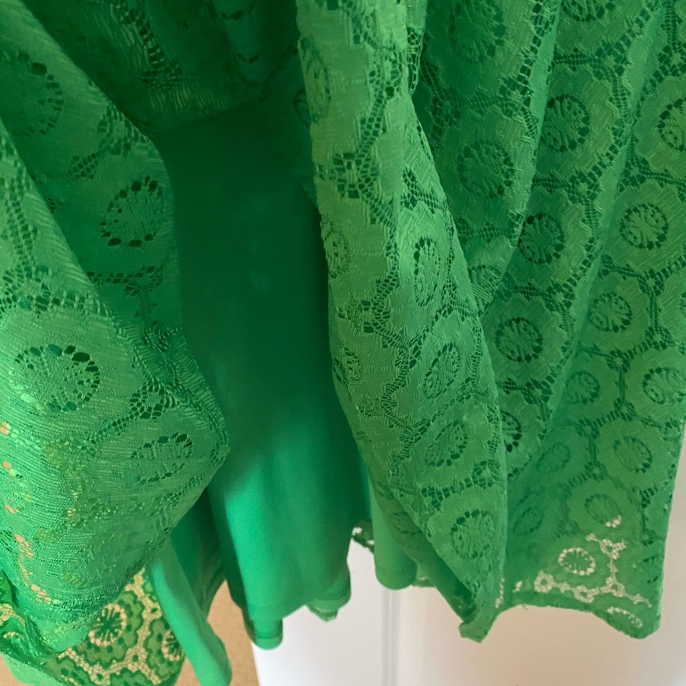 Sleeveless Green Sundress w/ Eyelet Lace Overlay - Picture 2 of 5